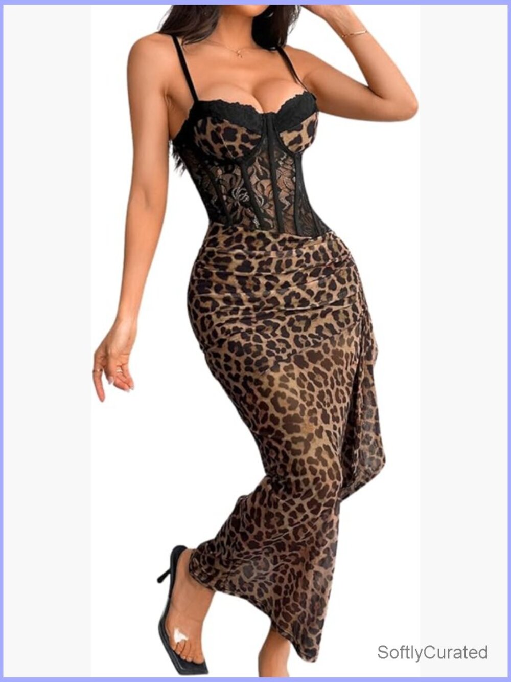 Sexy Lace Bustier Maxi Dress with Built-In Bra, Bodycon Clubwear